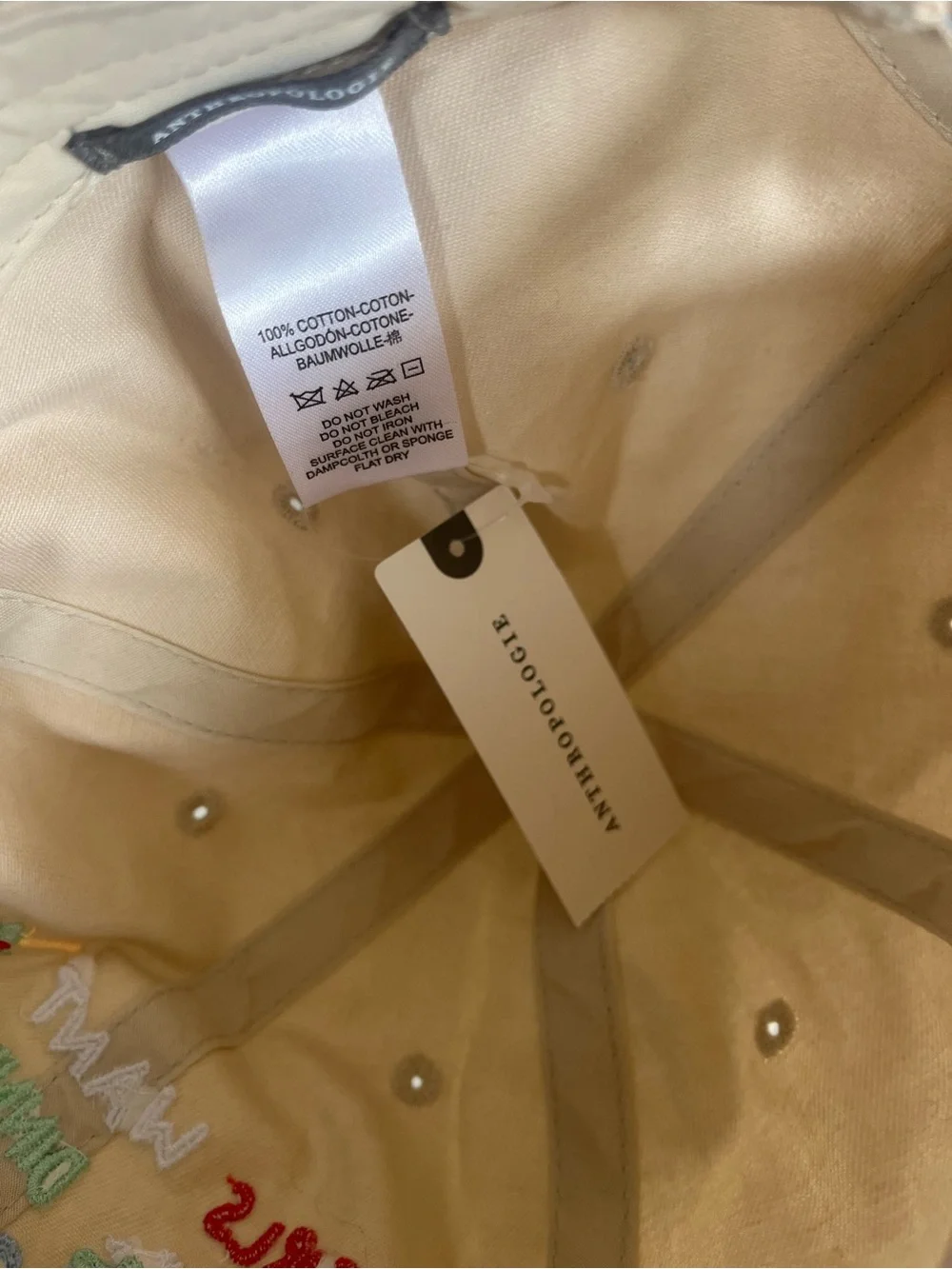 Anthropologie Cream Baseball Cap “Girls want Dinner Parties”